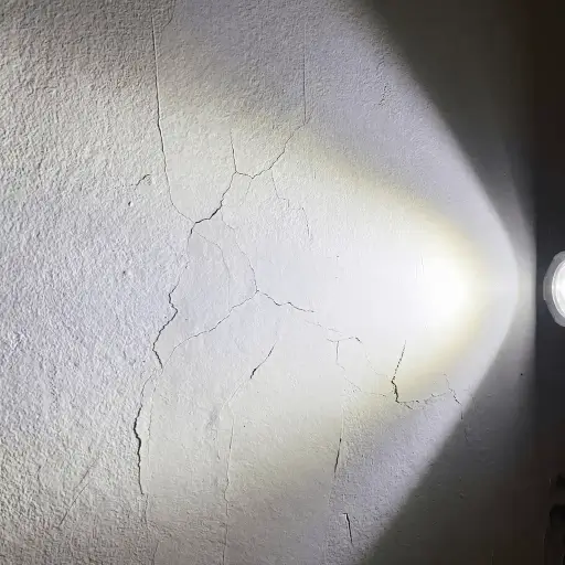 Parede com defeitos revelados luz rasante